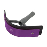 Purple and black two tone sweat scraper with gray handle branded hy, soft touch hyshine active groom tool