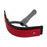 Red and black two tone sweat scraper with gray soft touch ergonomic handle by hyshine active groom for easy grooming