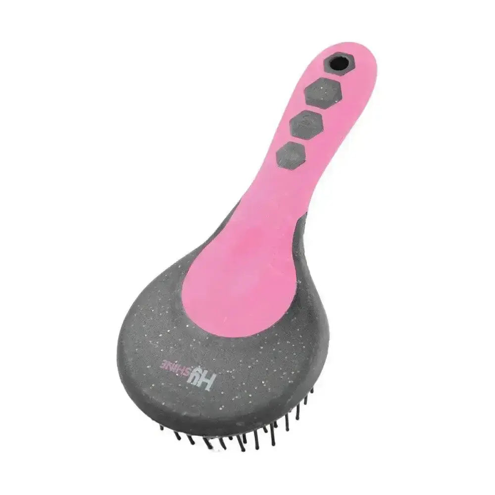 Pink and black hyshine glitter mane and tail brush with hexagonal grip and round head mane tail comb design