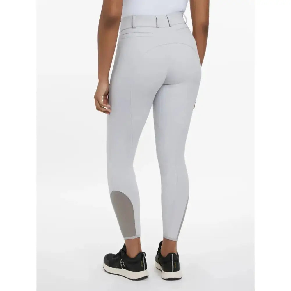 Light gray imogen knee grip breeches with sleek fit and subtle mesh panels at lower legs in grip breeches light style