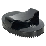 Black glossy plastic horse hoof pick with curved handle and serrated edge for imperial riding curry comb soft use