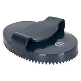Black plastic imperial riding curry comb soft with curved handle and serrated edge for grooming horses