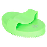 Bright green silicone imperial riding curry comb soft with textured serrated edge and ergonomic handle for grooming