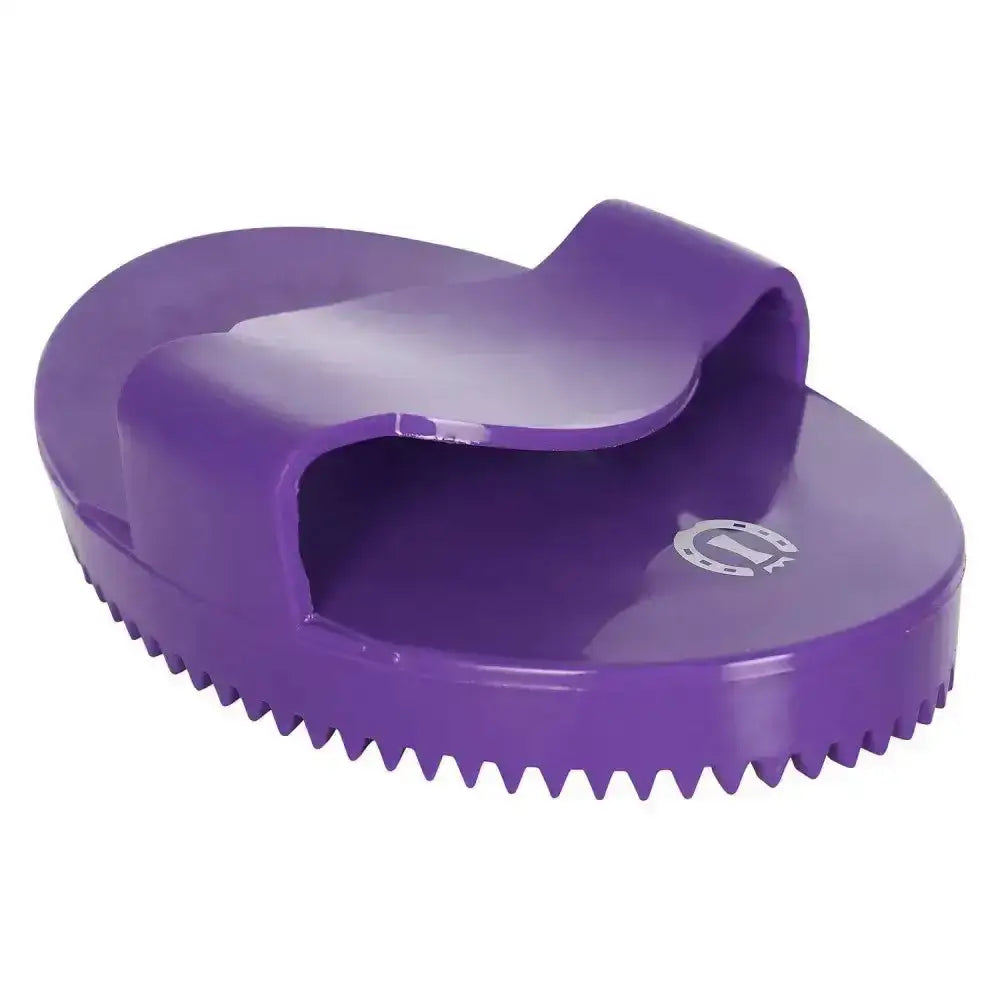 Purple plastic imperial riding curry comb soft with handle and serrated edge for grooming horses