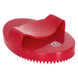 Red plastic imperial riding curry comb soft with handle and serrated edge for gentle grooming