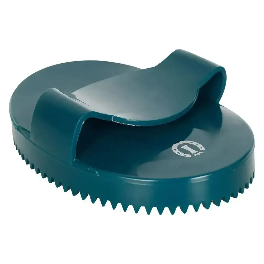 Teal plastic imperial riding curry comb soft with handle and serrated edge for horse hoof grooming