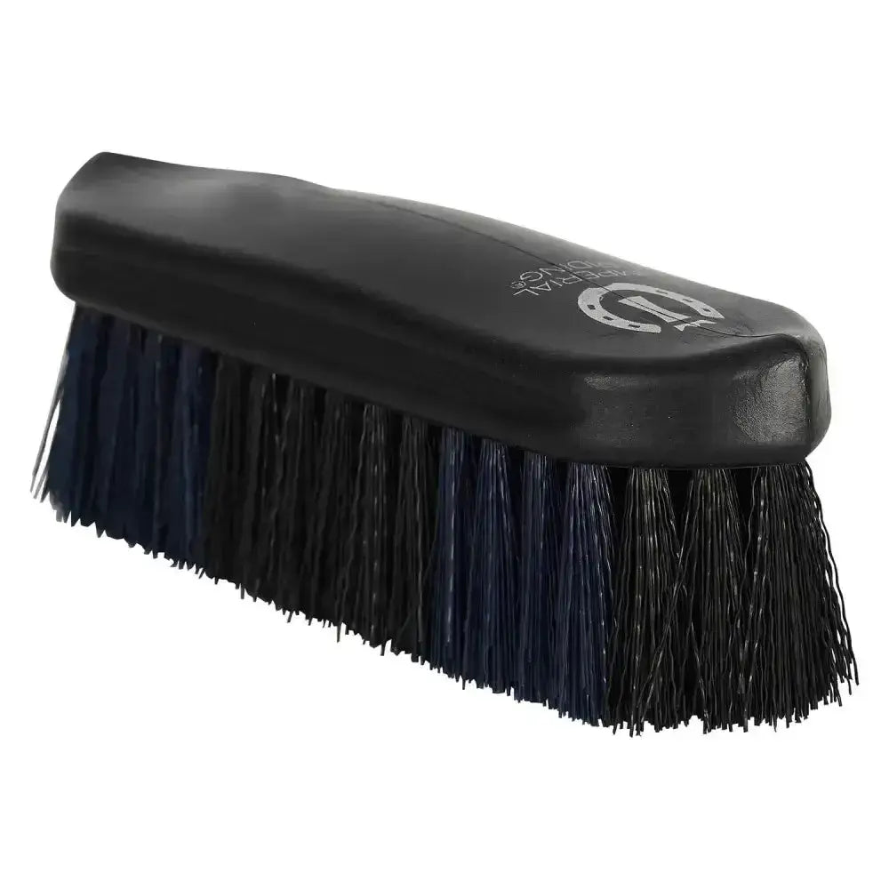 Black horse brush with dense dark blue and black bristles and ergonomic handle with equine logo imperial riding dandy