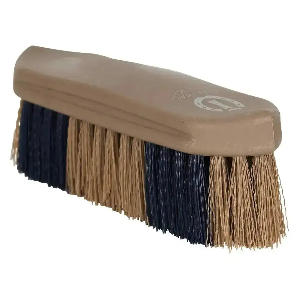 Imperial riding dandy hard two-tone dandy brush with tan and navy blue plastic handle and horseshoe logo