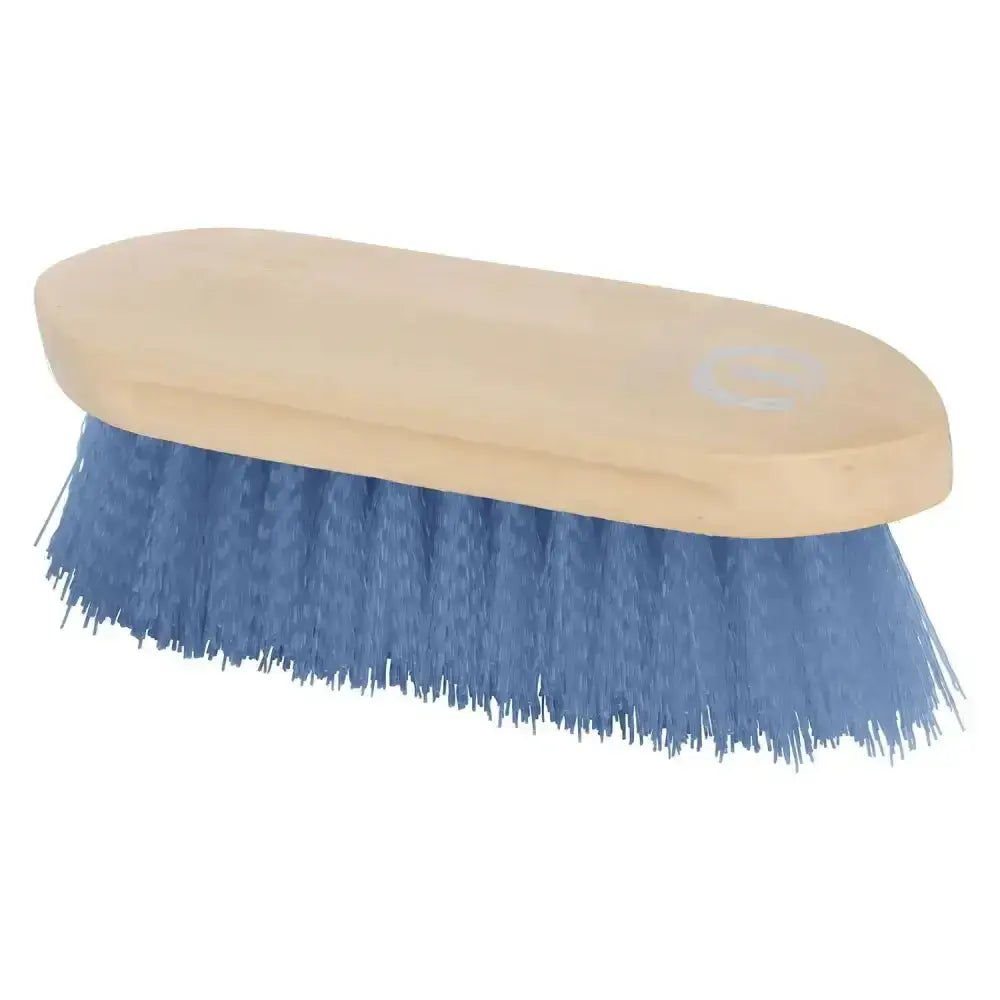 Imperial riding dandy hard riding dandy brush with blue bristles and a light wood handle wooden back shown