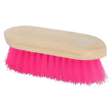 Bright pink imperial riding dandy brush hard with wooden back and light wood handle for grooming horses