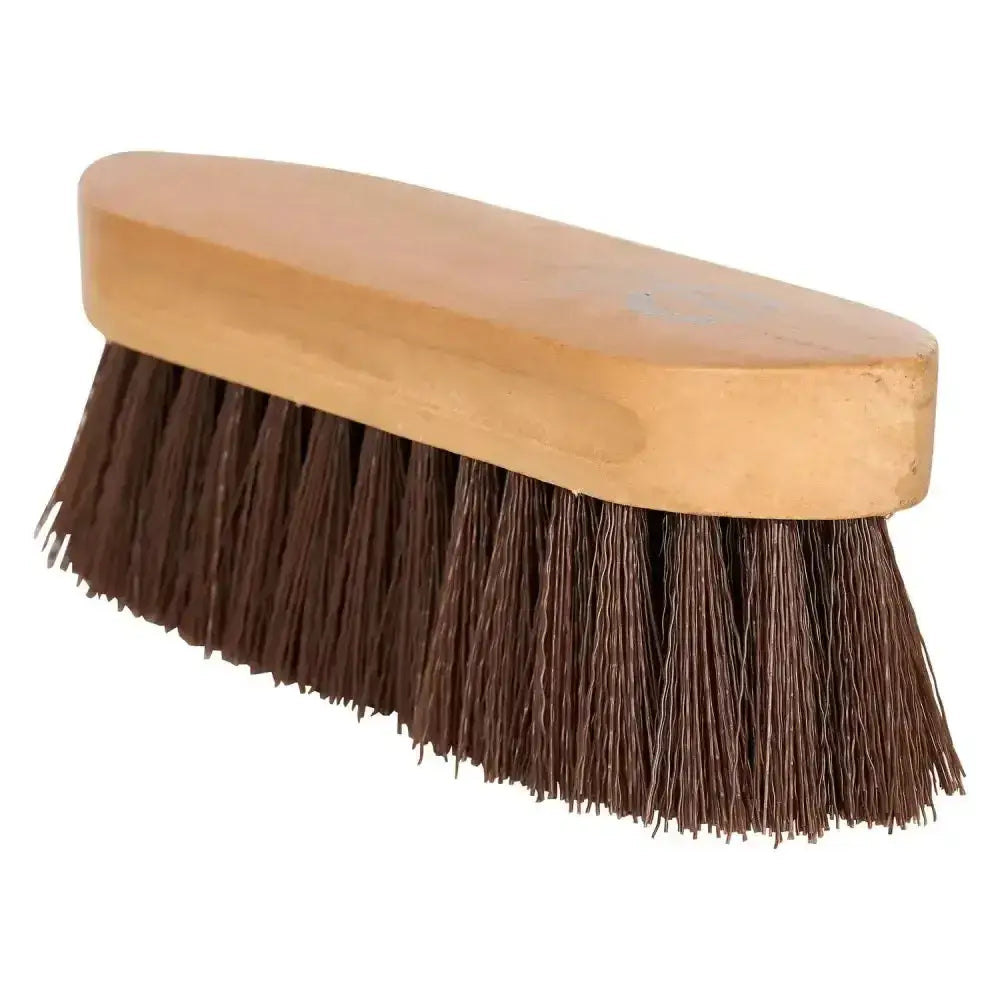 Brown bristle imperial riding dandy brush with hard bristles and light wood handle for grooming horses