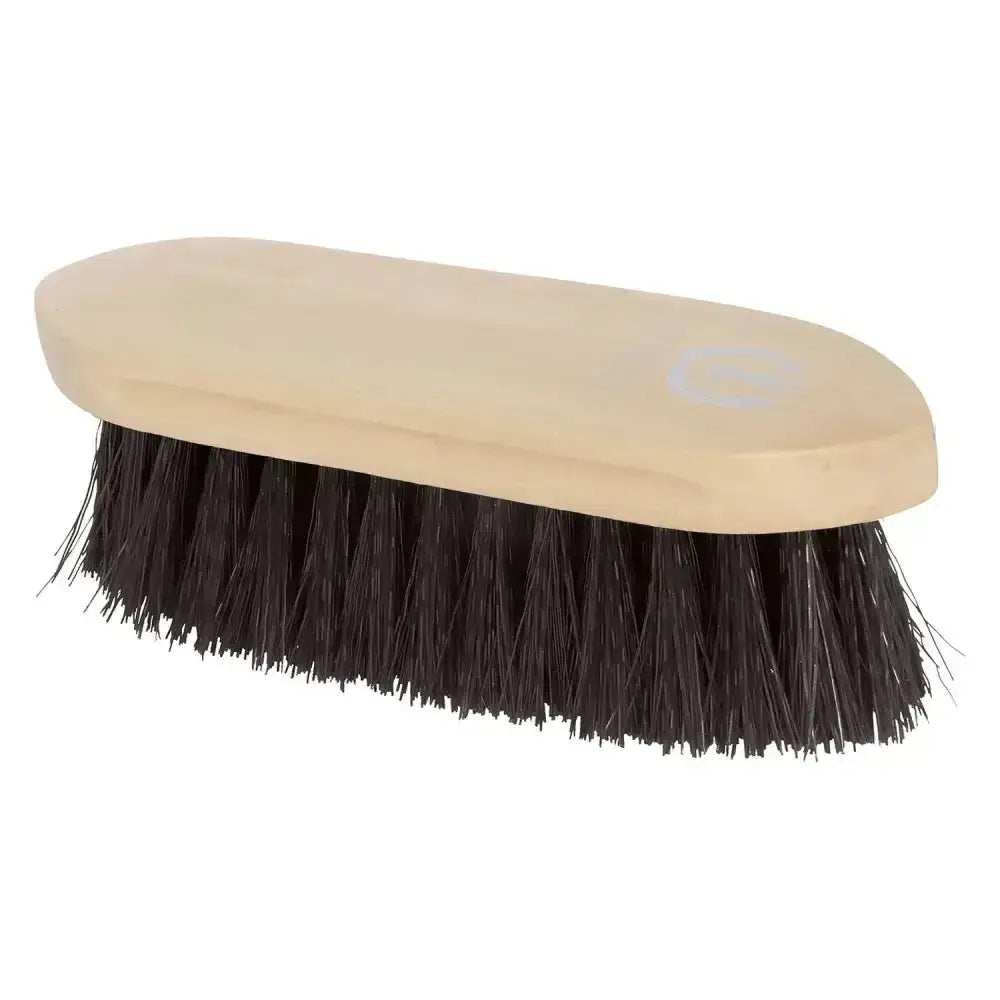 Imperial riding dandy brush with light wooden back and dense black bristles is a hard riding dandy brush