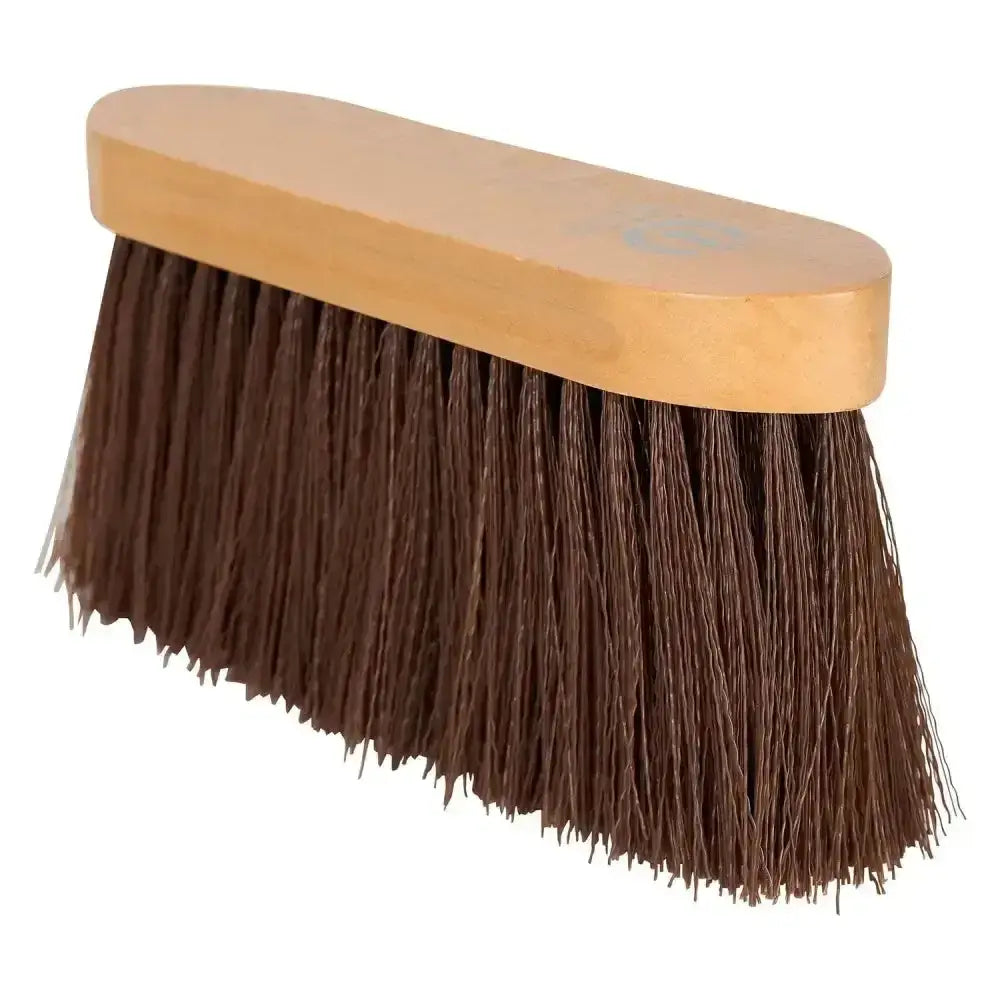Brown bristle imperial riding dandy brush with light wood handle designed for long hair grooming