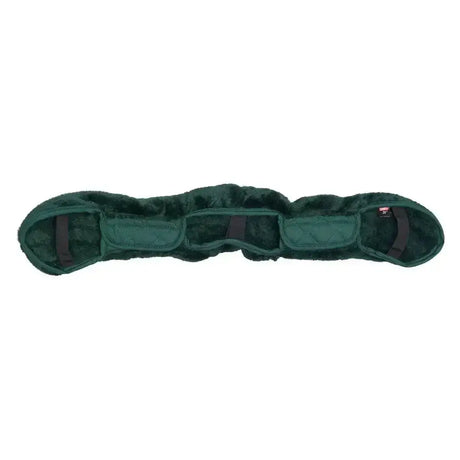 Dark green plush fur imperial riding girth cover fur star forest green with three padded sections and black straps
