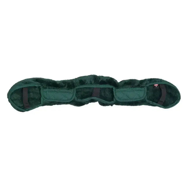 Dark green plush fur imperial riding girth cover fur star forest green with three padded sections and black straps