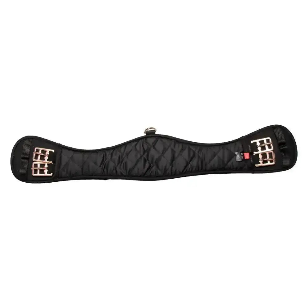 Black quilted imperial riding girth irhgo star girth with silver buckles and central d-ring for dressage use