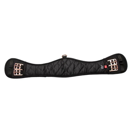 Black quilted imperial riding girth with rose gold buckles and central d-ring for irhgo star webbed dressage girth