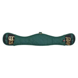 Dark green quilted saddle pad with gold metal buckles matching imperial riding girth irhgo star girth webbed dressage girth