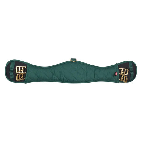 Dark green quilted imperial riding girth irhgo star girth with gold buckles and pink tag for dressage use