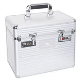 Silver aluminum imperial riding grooming box irhshiny classic with ribbed texture chrome handle and two combination locks