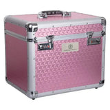 Pink metallic imperial riding grooming box irhshiny with geometric pattern silver aluminum trim perfect beauty case