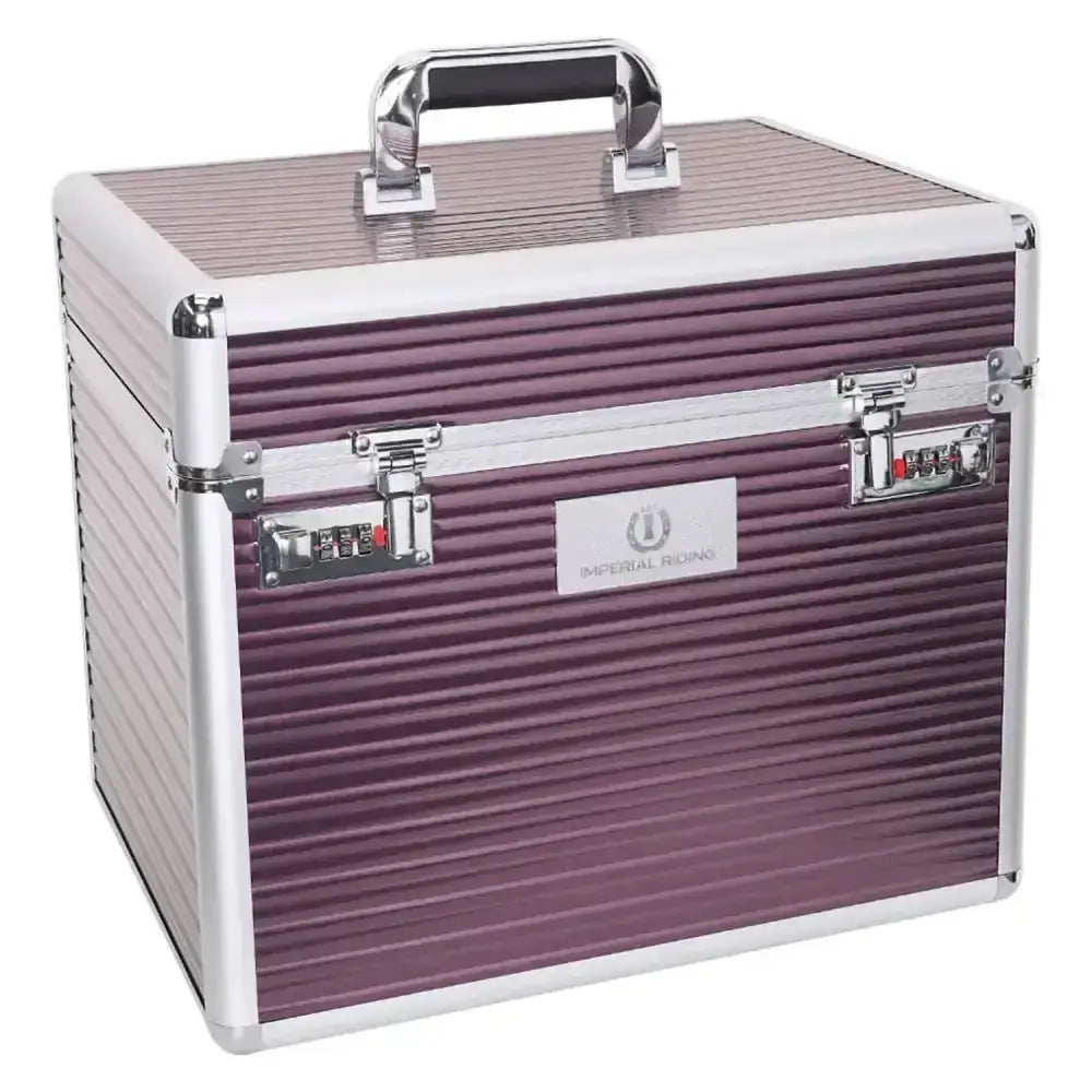 Purple ribbed aluminum imperial riding grooming box shiny classic medium with silver handle and combination locks