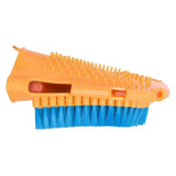 Imperial riding grooming glove with orange plastic nail brush blue bristles and textured grip for riding grooming glove use