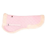 Pink imperial riding half pad fur star with cream fleece trim and white strap for extra comfort