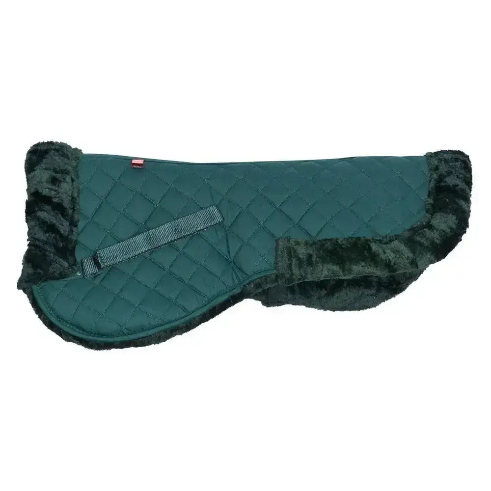 Teal quilted imperial riding half pad fur star with dark green faux fur trim for extra comfort and style