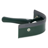 Dark green imperial riding half round sweat scraper plastic with curved handle and serrated edge for grooming