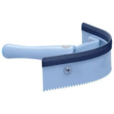 Light blue imperial riding half round sweat scraper plastic with dark blue rubber edge and serrated teeth