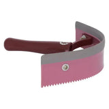 Imperial riding half round sweat scraper plastic with maroon handle and pink gray horse mane comb detail visible
