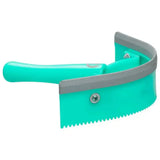 Imperial riding half round sweat scraper plastic pet grooming comb with teal body and gray serrated rubber edge