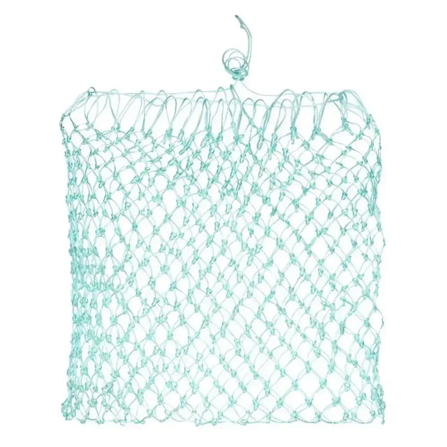 A translucent mint green imperial riding haynet irhzone with a looped handle made of breathable mesh material