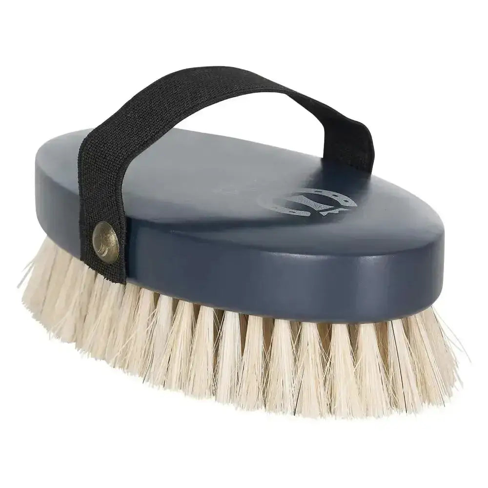 Imperial riding head riding head brush with dark blue oval body black strap handle and natural horse hair bristles