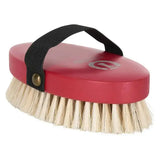 Imperial riding head brush with red natural horse hair bristles and black strap for grooming horses