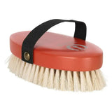 Imperial riding head brush red oval horse brush with natural white horse hair bristles and black fabric strap