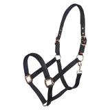 Black nylon imperial riding headcollar classic sport with silver metal buckles and rings for comfortable riding