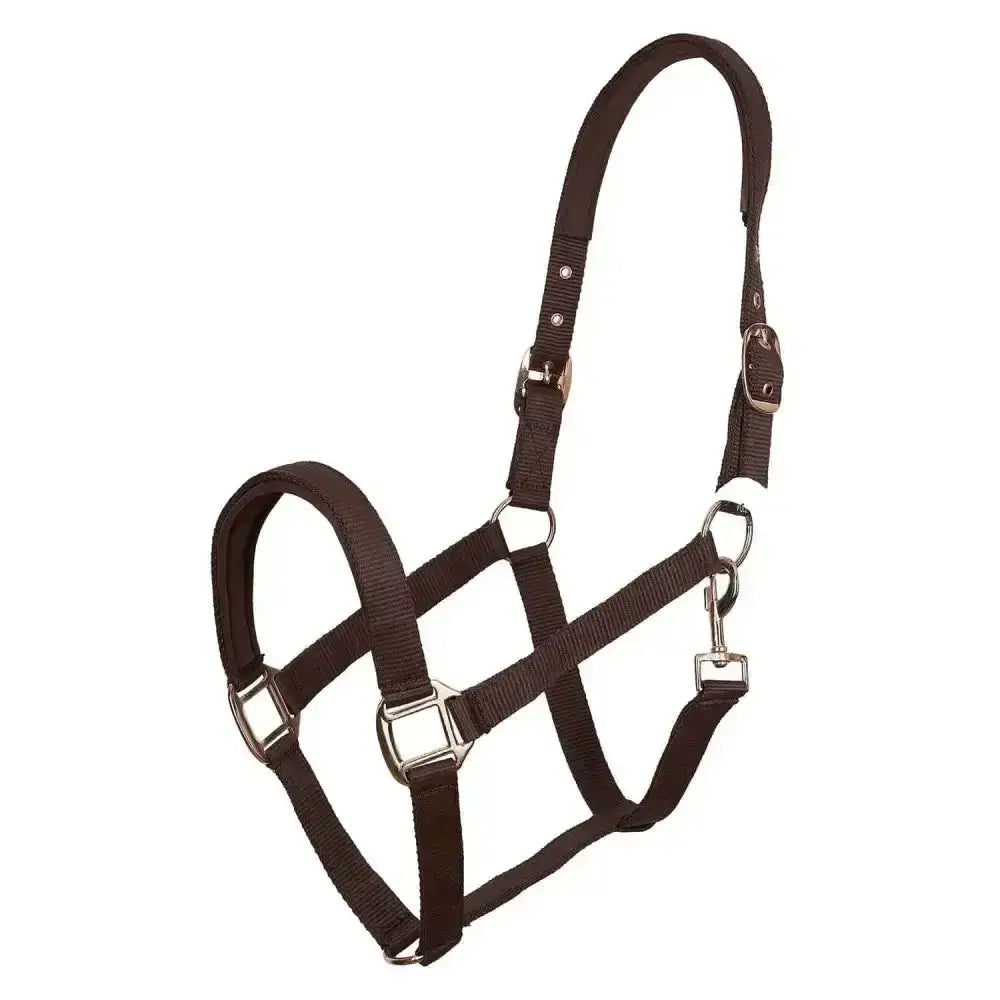 Brown woven nylon imperial riding headcollar classic sport walnut with silver metal buckles and soft neoprene padded straps