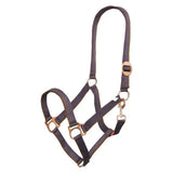 Black nylon economic nylon halter with brass hardware and buckle from imperial riding headcollar economic collection
