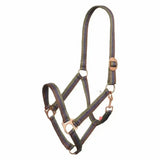 Dark green woven nylon imperial riding headcollar with brass hardware and adjustable buckle economic nylon halter