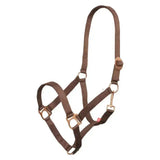 Brown woven nylon imperial riding headcollar economic walnut with brass hardware and buckle closures economic nylon halter