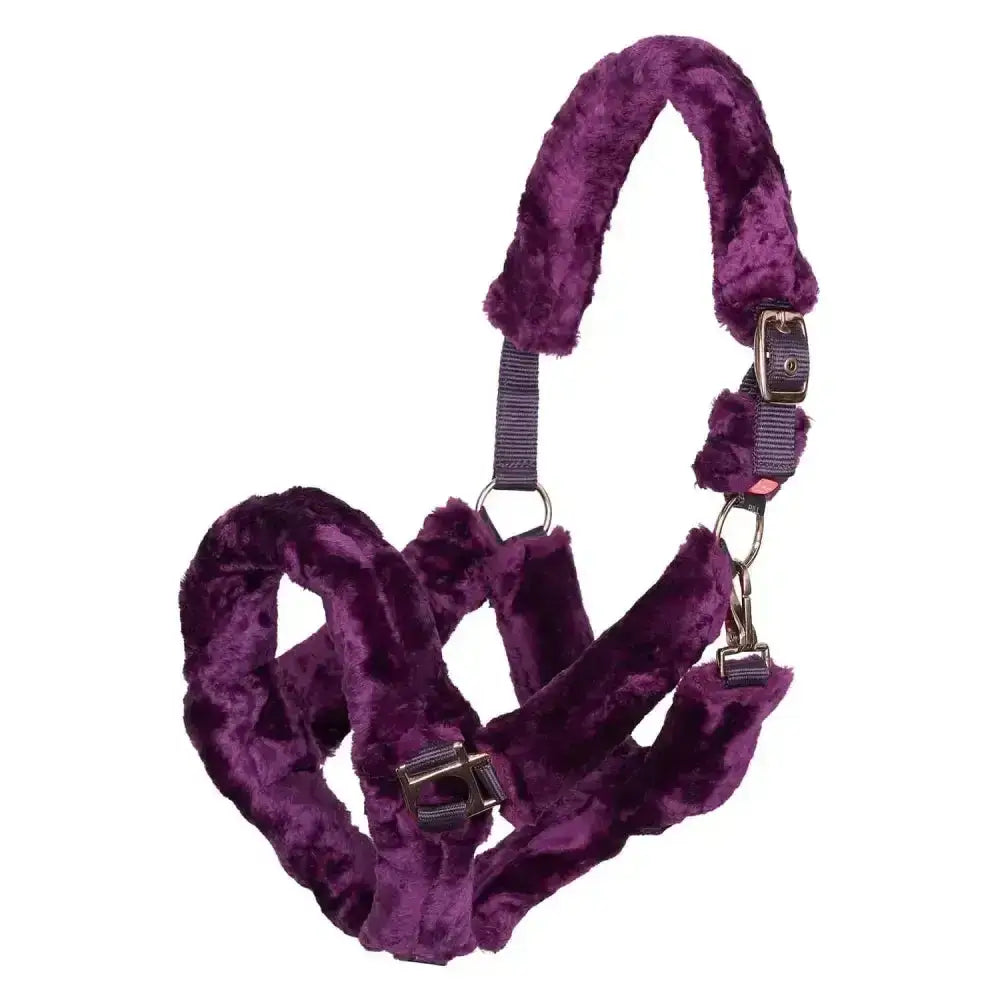 Imperial riding headcollar fur star bordeaux purple velvet horse halter with metallic buckles and adjustable straps