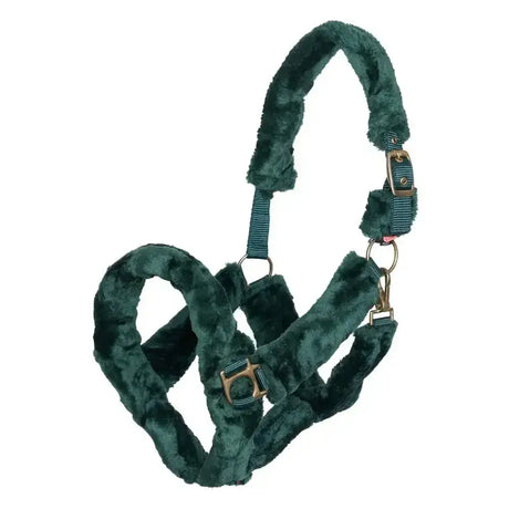 Dark green velvet imperial riding headcollar with metal buckles and rings from fur star forest collection