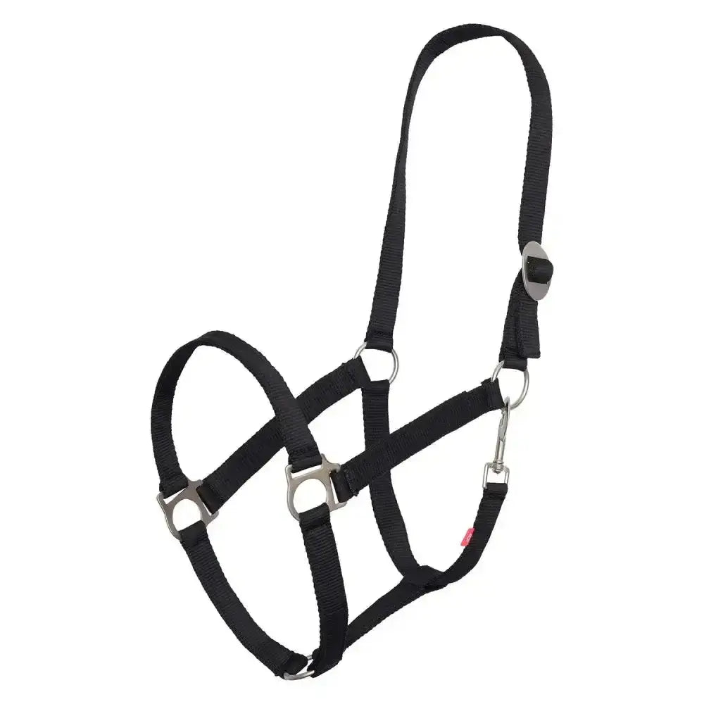 Black nylon imperial riding headcollar irheconomic with silver hardware and adjustable straps for horses