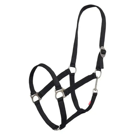 Black nylon imperial riding headcollar irheconomic with silver metal hardware and adjustable buckles for horses