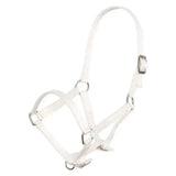 White leather imperial riding headcollar with silver hardware designed as a nylon foal halter for young horses