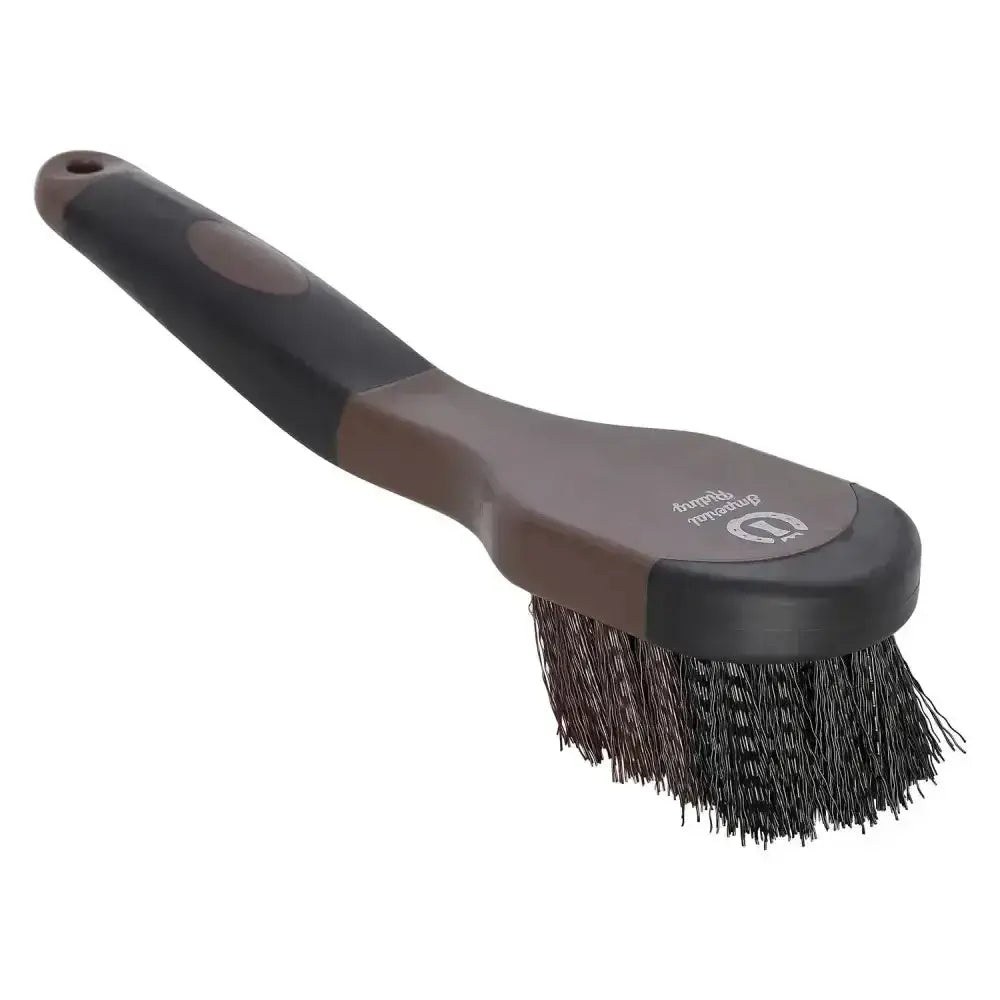 Black durabristle handled hoof brush irhgrip with two-tone dark gray and brown plastic handle for imperial riding hoof brush use