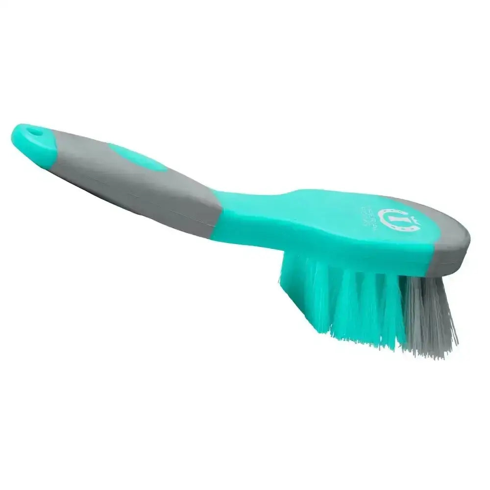 Imperial riding hoof brush irhgrip handled hoof brush with teal and gray plastic body and dual-colored bristles