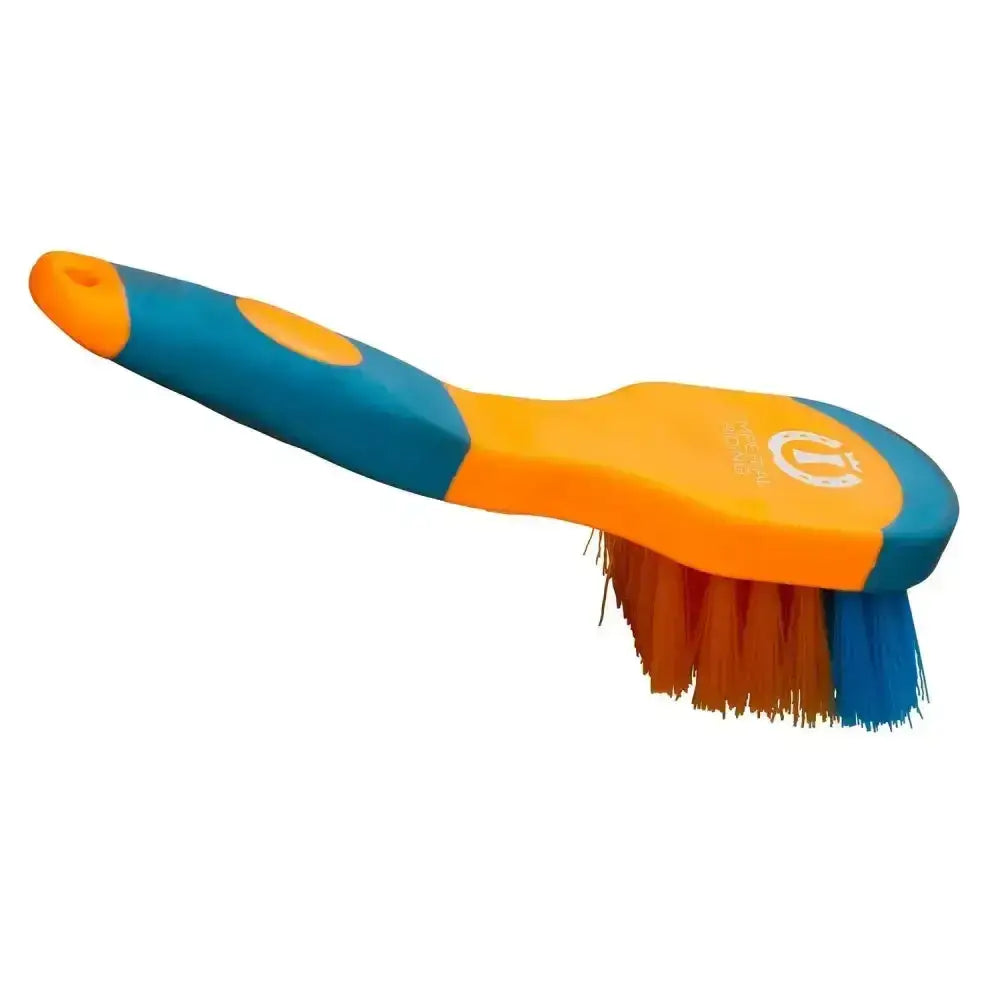Imperial riding hoof brush irhgrip with vibrant orange and blue dual-colored bristles handled hoof brush for horses